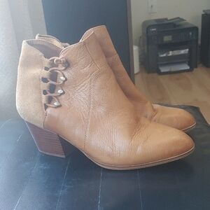 Aldo Tan Leather Lace-Detail Ankle Booties